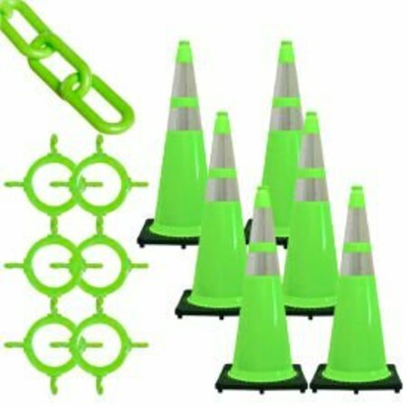 GEC Mr. Chain Traffic Cone & Chain Kit with Reflective Collars, Safety Green 97277-6